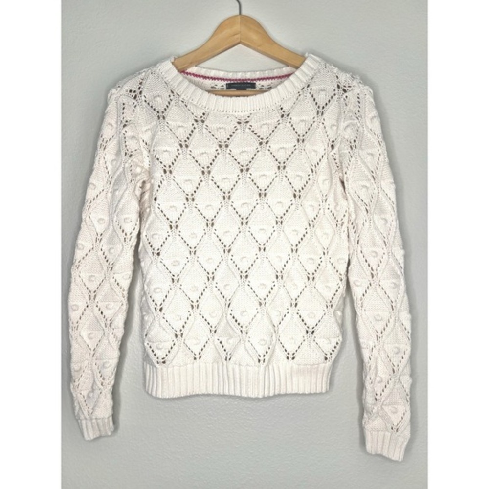 Tommy Hilfiger women's Openwork Diamond Bobble Knit Sweater cottage core S #3